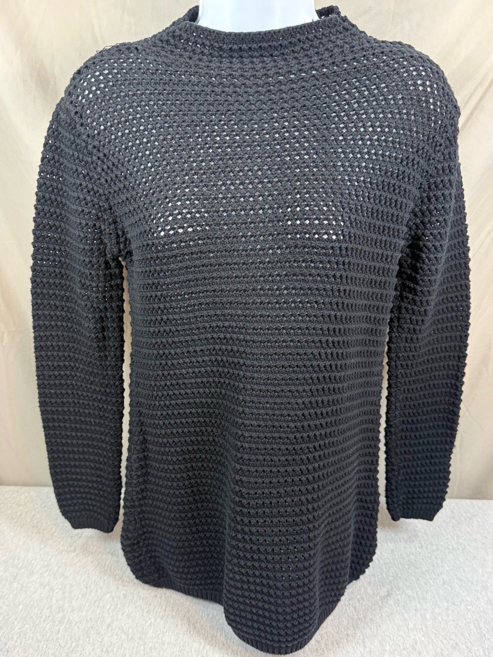 Free People Beach Crochet Knit Sweater - Black - Small